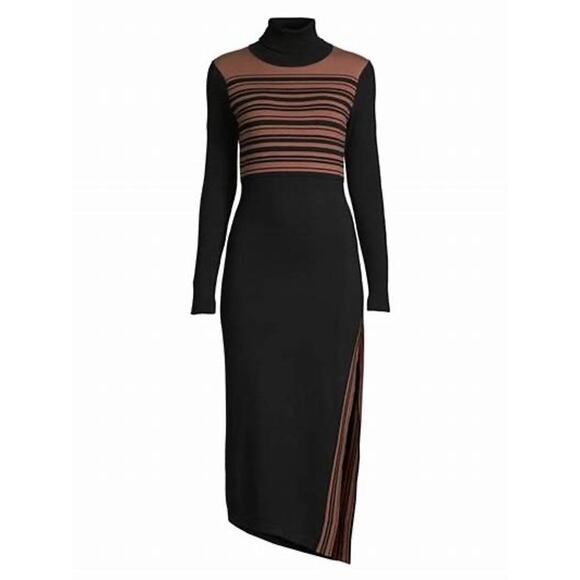 Toccin Blake Striped Ribbed Black Brown Turtleneck Sweater Dress Size S - Picture 2 of 15